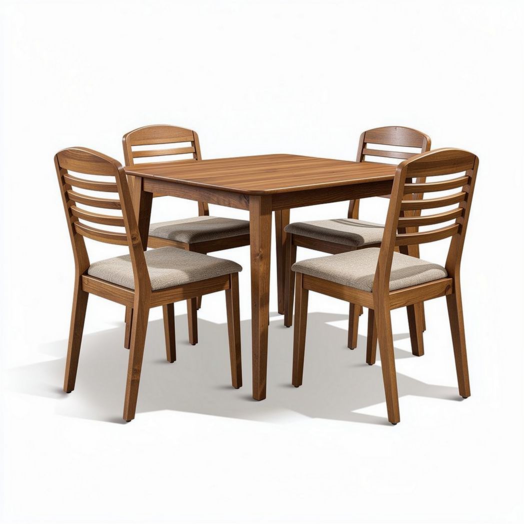 Table carrée en bois avec quatre chaises rembourrées dimensions 120 x 80 x 75cm