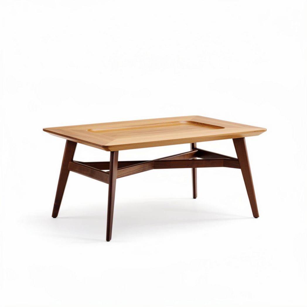 Table basse en bois de noyer avec plateau en bambou 100 x 60 x 45cm