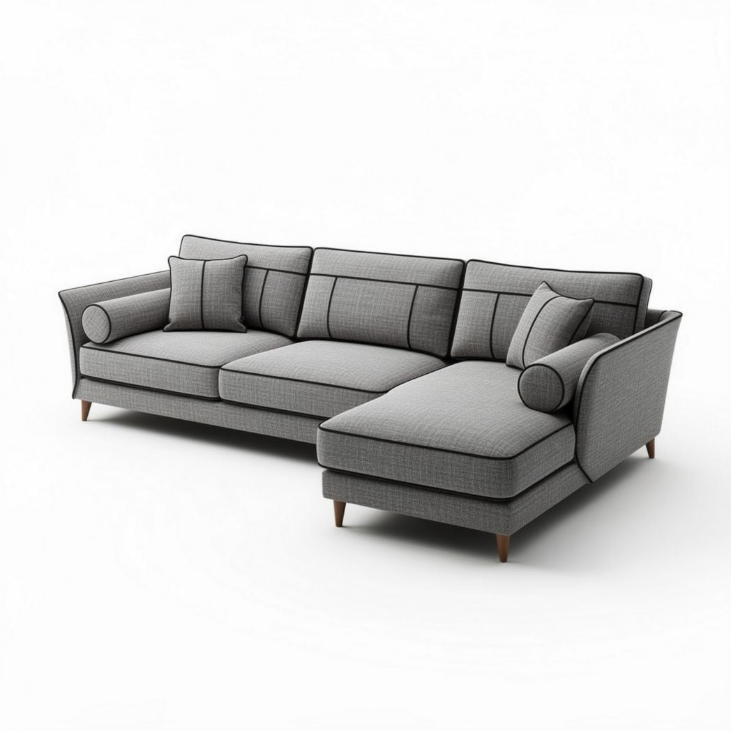 Canapé d'angle en tissu gris avec coussins amovibles dimensions 220 x 100 x 85cm