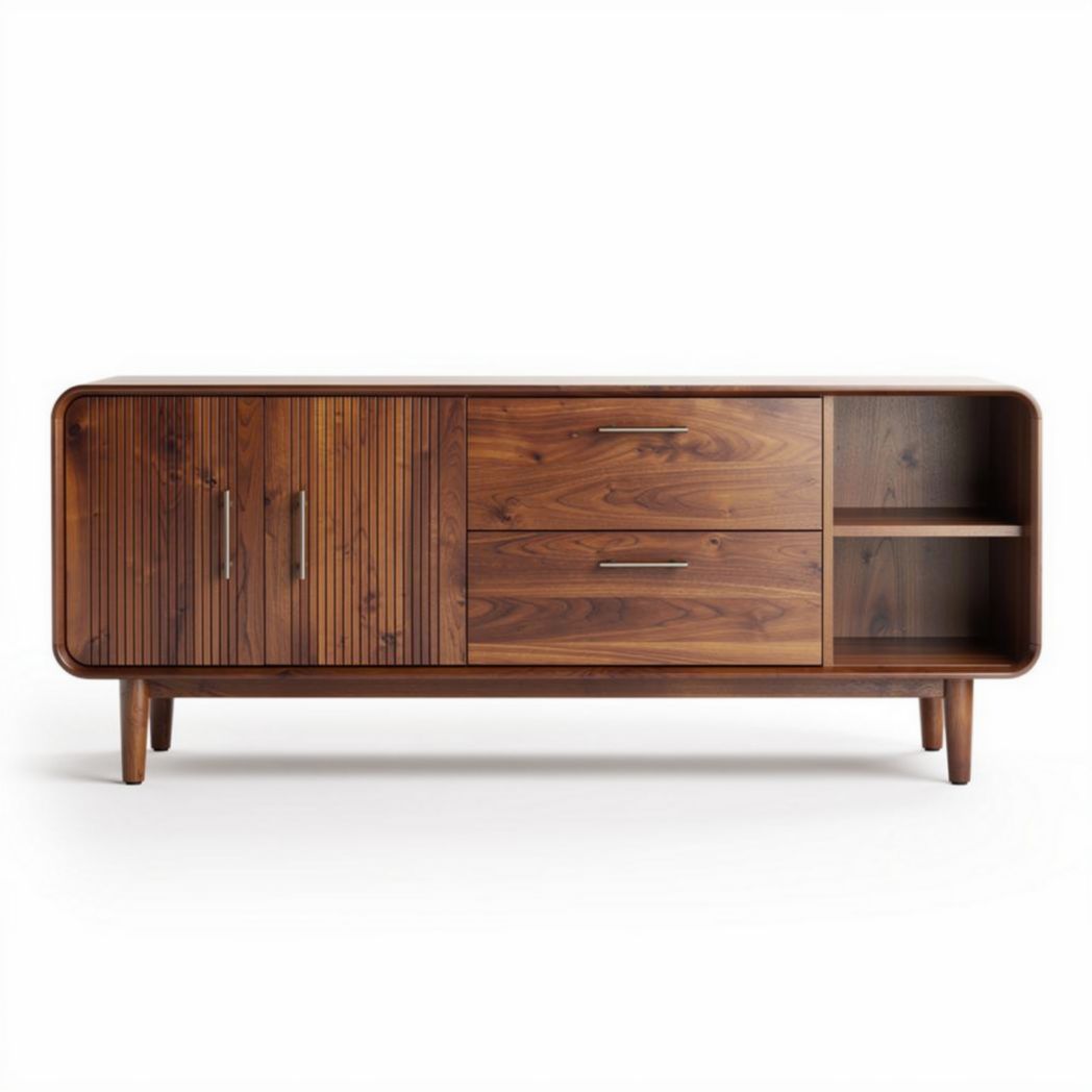 Meuble de rangement en bois de noyer avec 4 compartiments 150 x 40 x 60cm