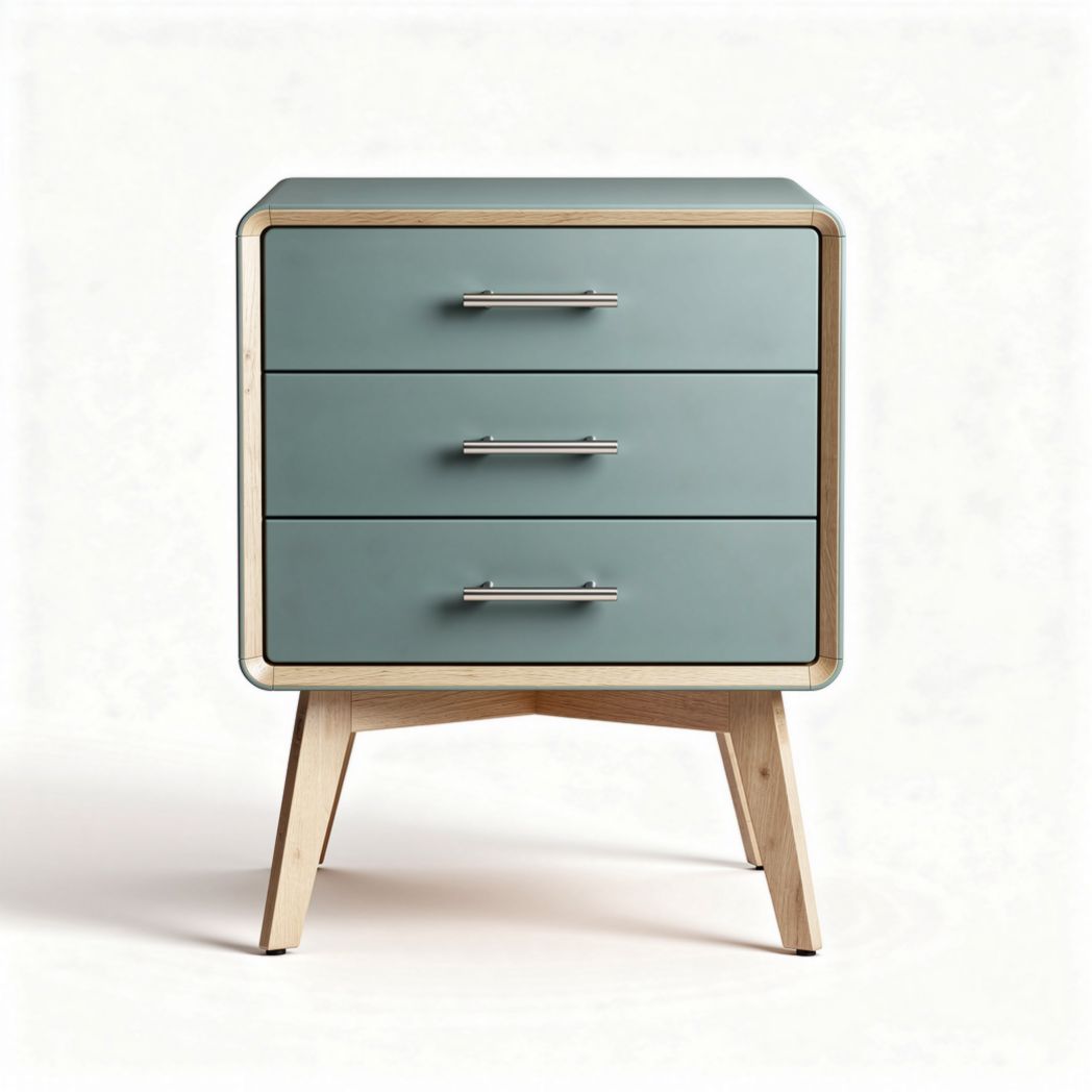 Table de chevet moderne en bois et MDF vert de taille 50 x 40 x 60cm avec trois tiroirs