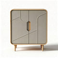 Meuble de rangement moderne en bois avec portes en métal gris 80 x 60 x 90cm