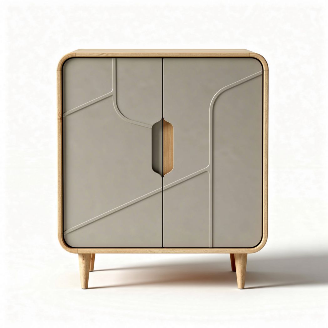 Meuble de rangement moderne en bois avec portes en métal gris 80 x 60 x 90cm