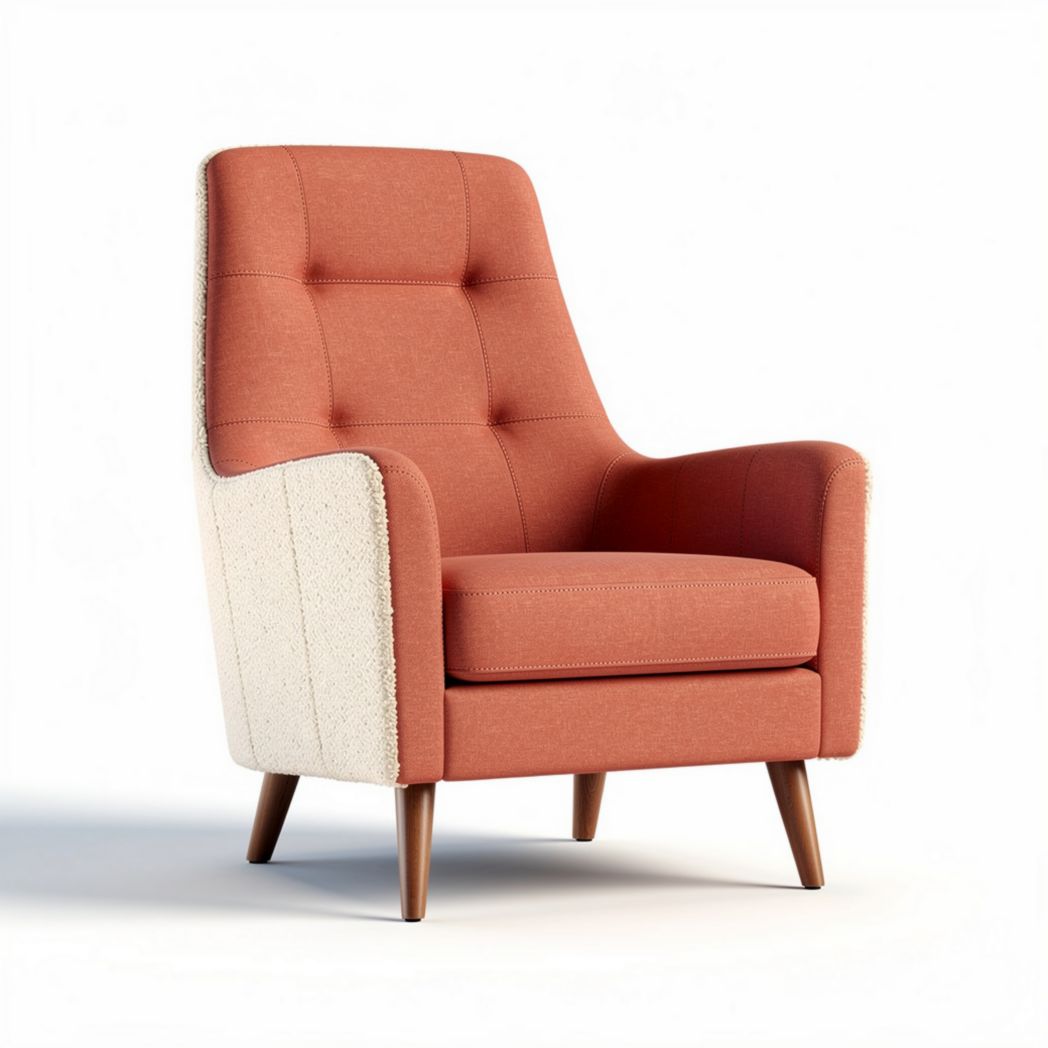 Fauteuil en tissu orange et blanc avec accoudoirs en bois 80 x 70 x 100 cm