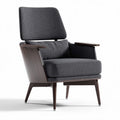 Fauteuil en tissu gris avec accoudoirs en bois et dimensions 80 x 80 x 90 cm