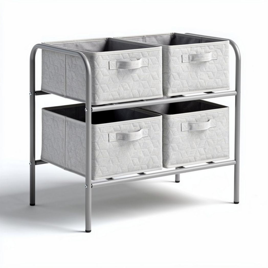 Étagère de rangement en métal avec 4 paniers en tissu gris 60 x 30 x 70cm