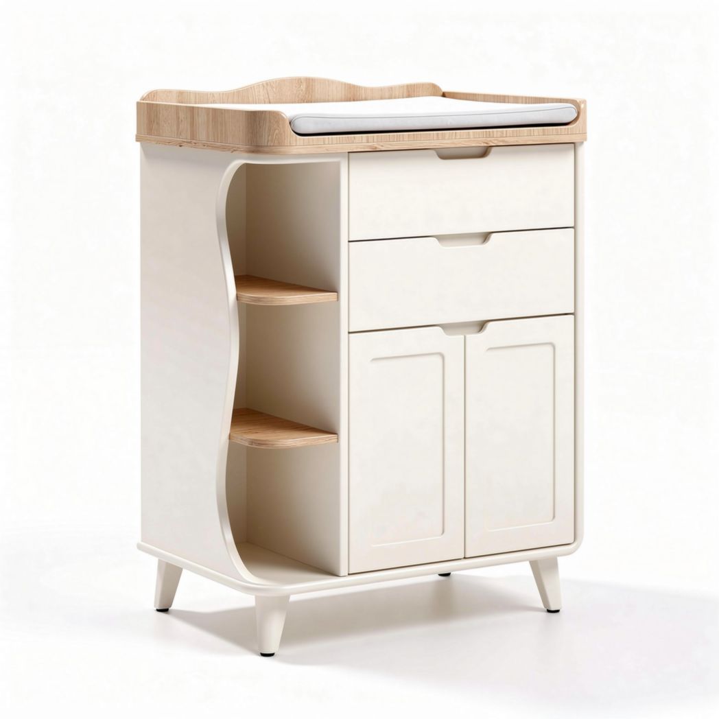 Commode de change en bois blanc et bois naturel dimensions 80 x 50 x 100cm