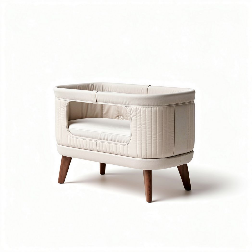 Berceau en cuir synthétique beige avec pieds en bois 70 x 45 x 55cm
