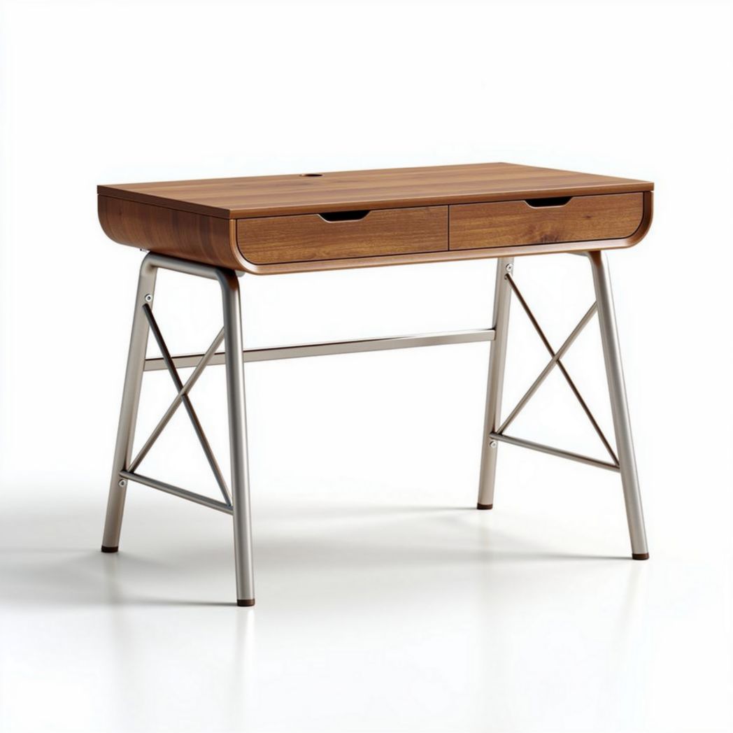 Bureau en bois avec deux tiroirs et structure en métal 120 x 60 x 75cm