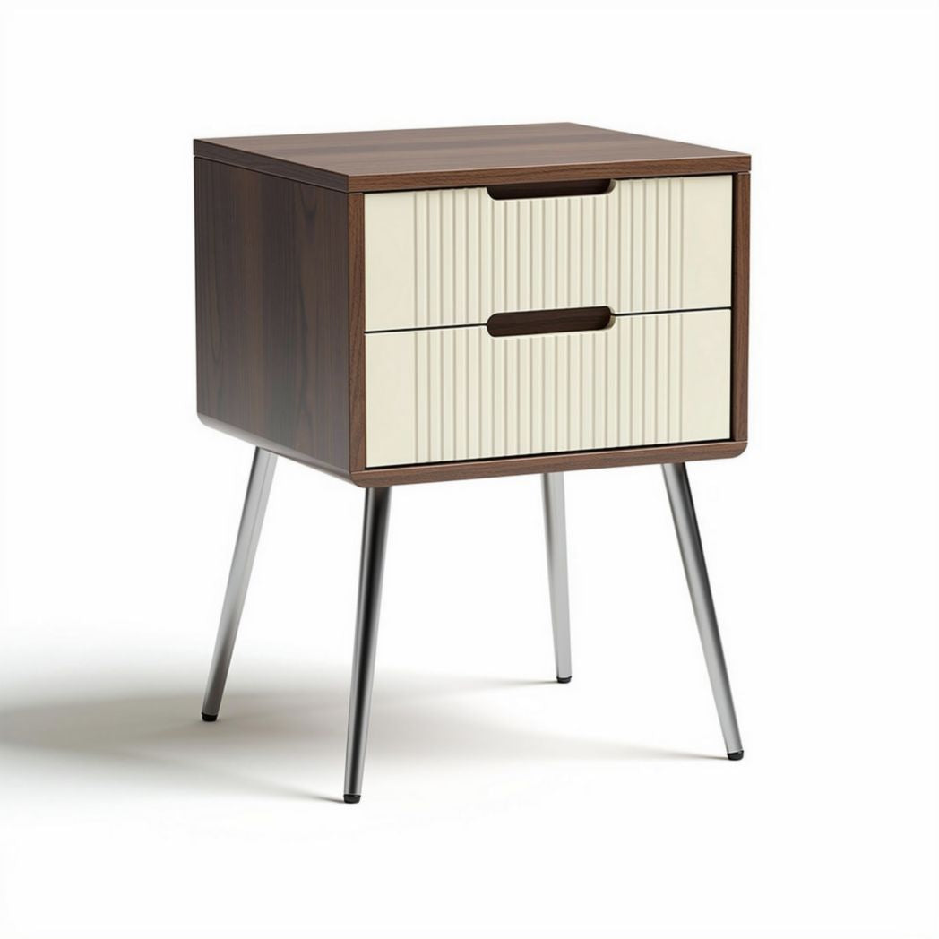 Table de chevet en bois avec tiroirs beige et pieds en métal 45 x 40 x 60cm