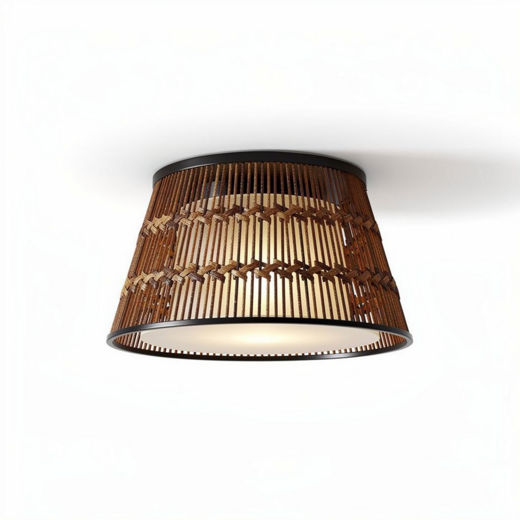 Lampe de plafond en bois tressé diamètre 30 cm hauteur 15 cm finition marron
